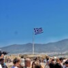 Greek flag at the Acropolis in Athens, Greece